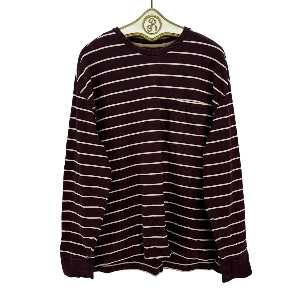 Banana Republic Striped Shirt Mens XL Burgundy Long Sleeve Pocket Tee Cotton